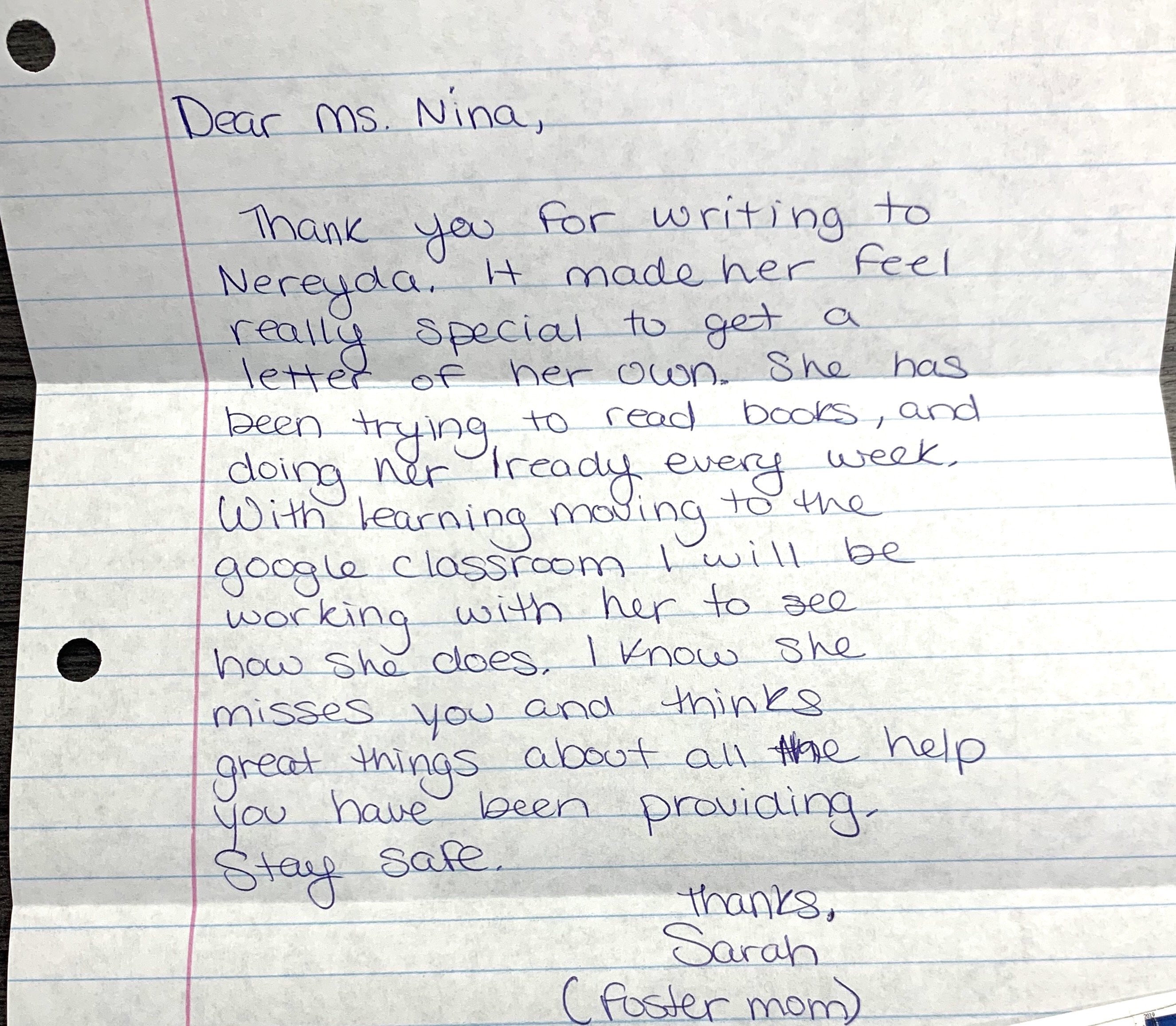 Writing Letter with our Students – Best Foot Forward Foundation